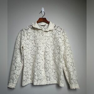Vtg Lace Blouse Womens Large Sunny South Fashions Dallas Beige Ruffle Orig Tags